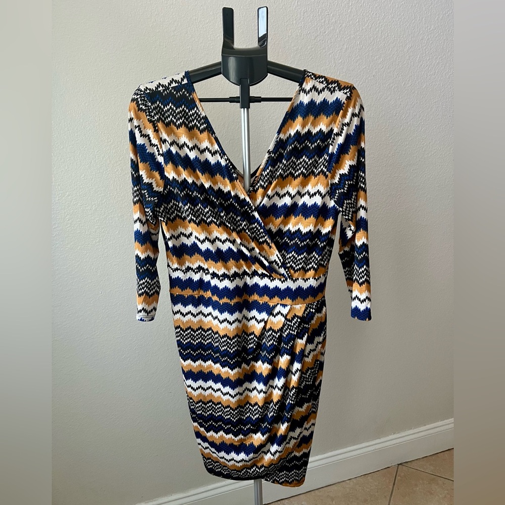 Fashion Nova Chevron Long Sleeve Dress - Blue, Black, Gold